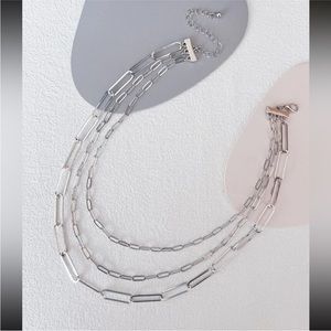 1 Piece Triple Layered Dainty Silver Chain Link Necklace New